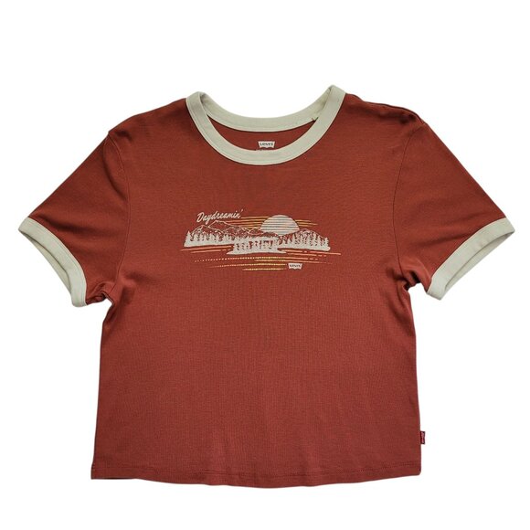 Levi's Daydreamin Graphic Mini Ringer Crop Top Tee Size L - Picture 1 of 9